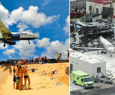 Irma Kasırgası, uçakların plaja değerek indiği havaalanını yıktı