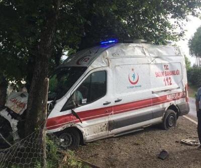 Ambulans, yol kenarındaki ağaçlara çarptı: 5 yaralı