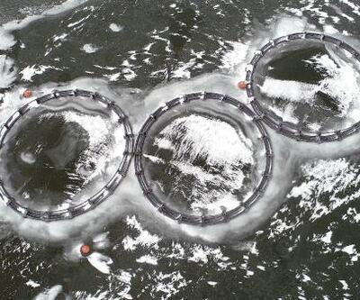 Barajdaki balık kafesleri buzla kaplandı