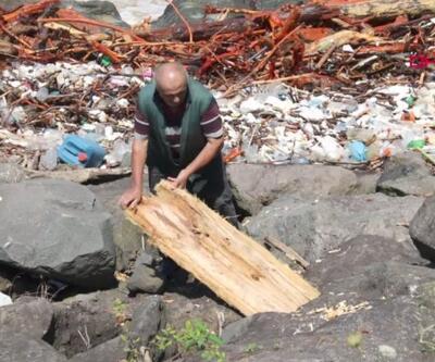 Giresun'da sahil hattı taş, toprak ve odunla doldu | Video