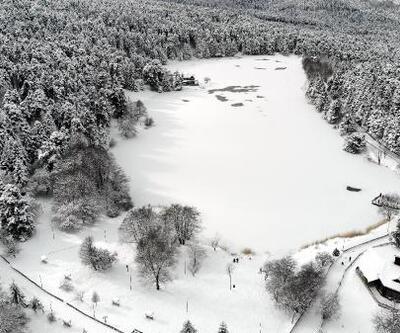 Masal gibi görüntüler: Gölcük Tabiat Parkı'nda göl buz tuttu