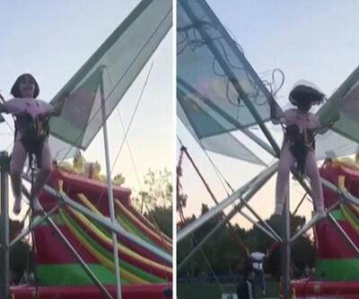 Oyun parkında korkutan anlar: Küçük kız trambolinde zıplarken halat koptu