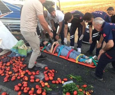 Nusaybin'de sebze yüklü kamyonet devrildi: 2 yaralı