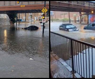 'Rüzgârlı şehir' Chicago'da şiddetli yağış: Rögar patladı, caddeler sular altında kaldı