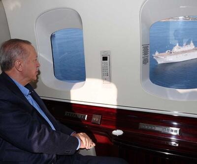 Cumhurbaşkanı Erdoğan TCG Anadolu Gemisi'ni havadan inceledi