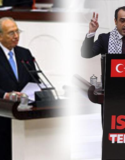 TBMM kürsüsüne "Terörist İsrail" yazılı pankart astı