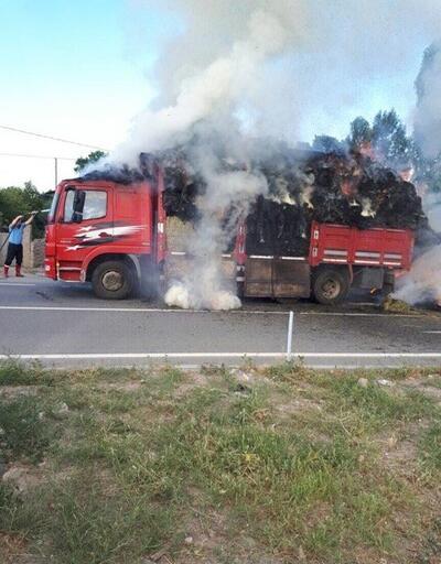 Iğdır'da ot kamyonu alev alev yandı