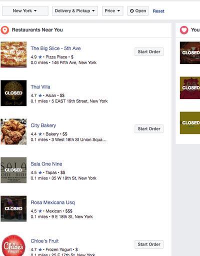 Facebook’ta yemek siparişi verebiliyorsunuz