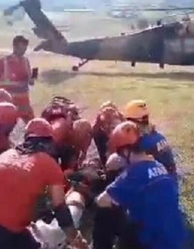 Kanyonda bacağı kırılan kadın, askeri helikopterle kurtarıldı