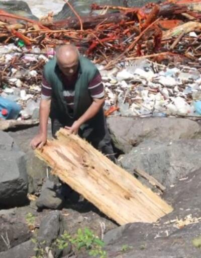 Giresun'da sahil hattı taş, toprak ve odunla doldu | Video