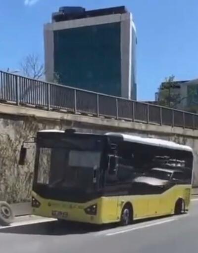 İETT otobüsü Beykoz'da kaza yaptı: Lastik yola savruldu