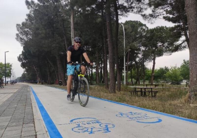 Orhangazi sahilinde bisiklet yolunun çizimi başladı