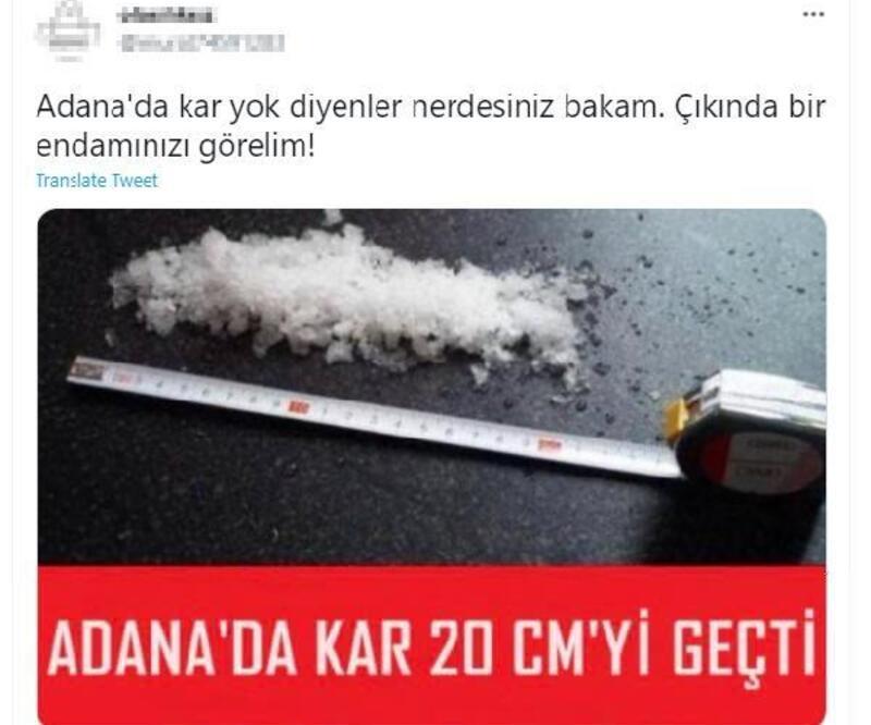 Adana'ya düşen kar taneleri sosyal medyada espri konusu oldu